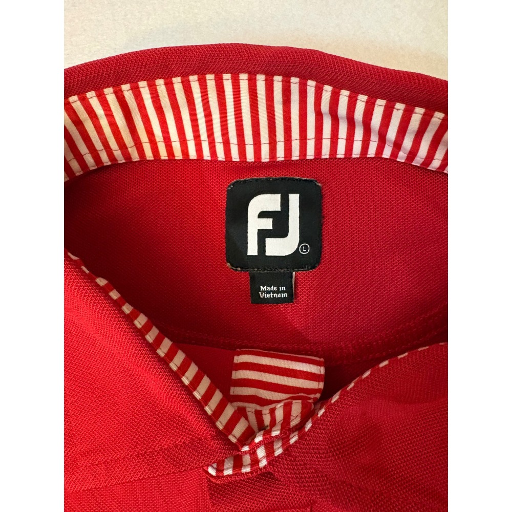 FootJoy Mens Red Performance Pique Golf Polo Shirt Crest Logo Large - Picture 4 of 8